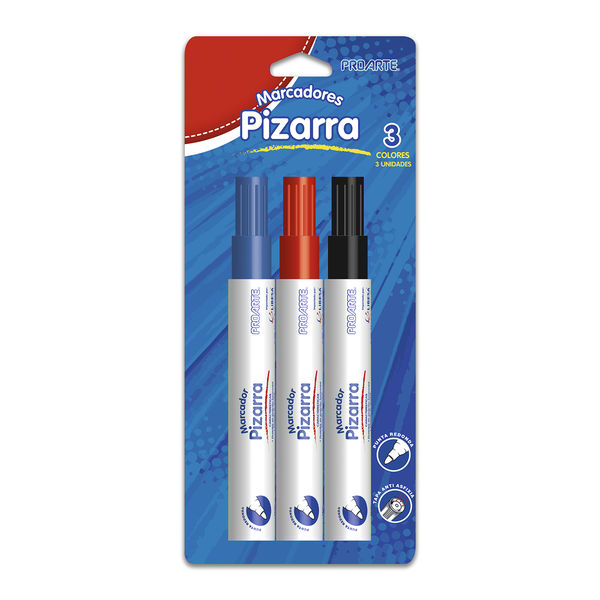 Plumon Pizarra Proarte 3 unidades Negro/Azul/Rojo